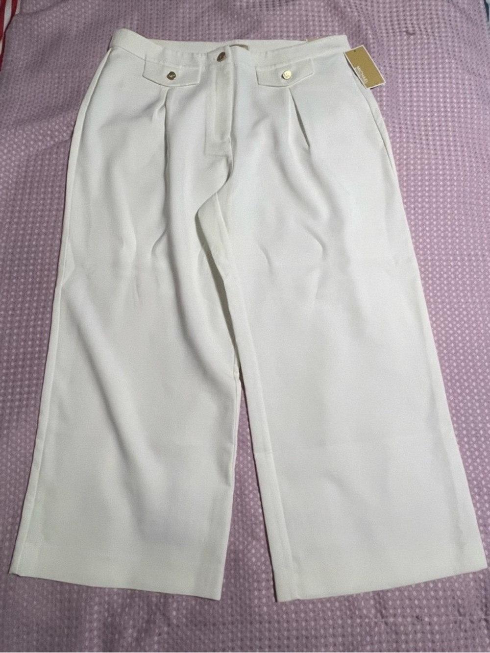 MICHAEL Michael Kors White High-Rise Crop Wide-Leg Pants
